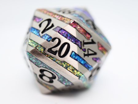 35mm Metal D20 - Silver with Rainbow Mica Cheap