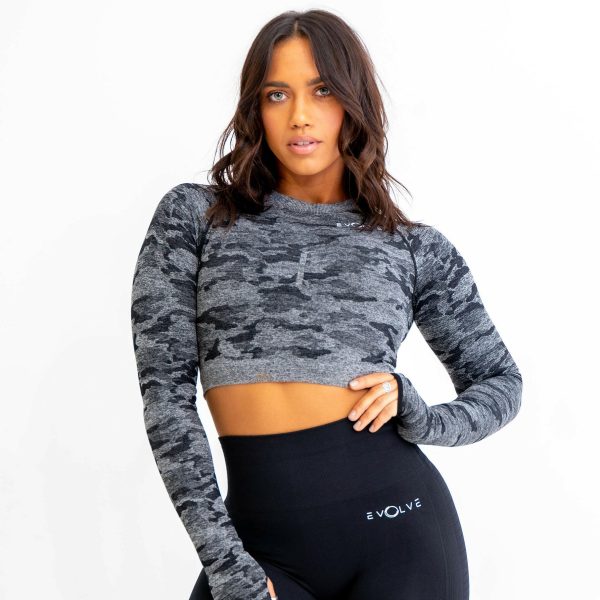 Rebel Seamless Crop Top (Camo Black) For Cheap