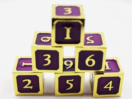 6 piece Metal D6 s - Purple and Gold Cheap