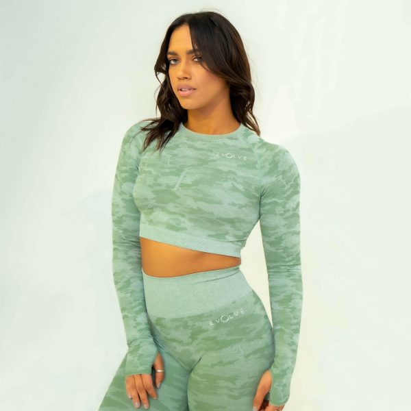 Rebel Seamless Crop Top (Camo Light Green) Online Sale