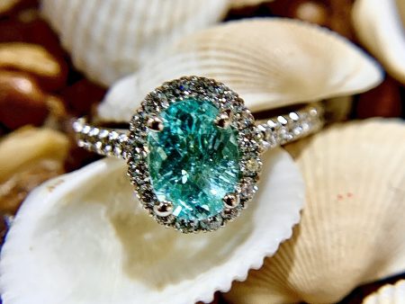 18k Paraiba Tourmaline and Diamond Ring Discount