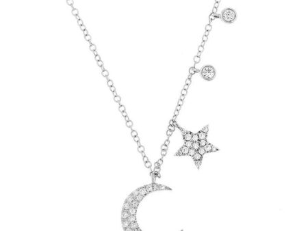 Yellow Gold Moon and Star Diamond Necklace For Sale