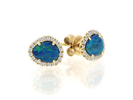 Yellow Gold Opal Stud Earrings Supply